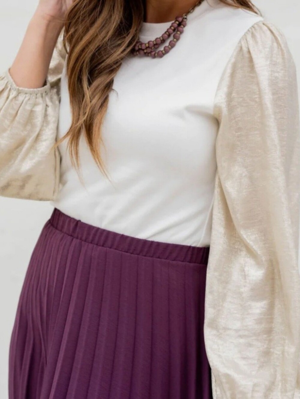 Cream Blouse with Metallic Sleeves-NWT